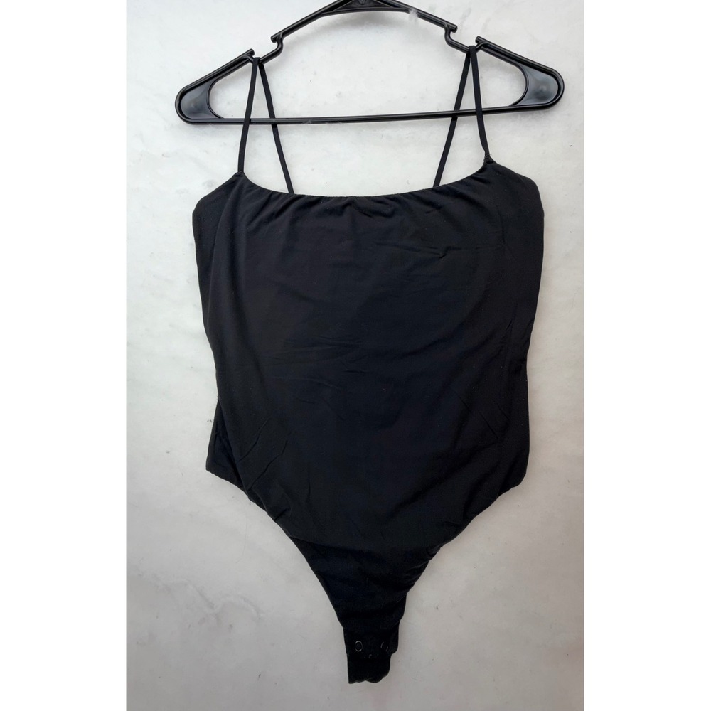 Skims Essential Cami Bodysuit Onyx Black Thong Back Stretch Size L